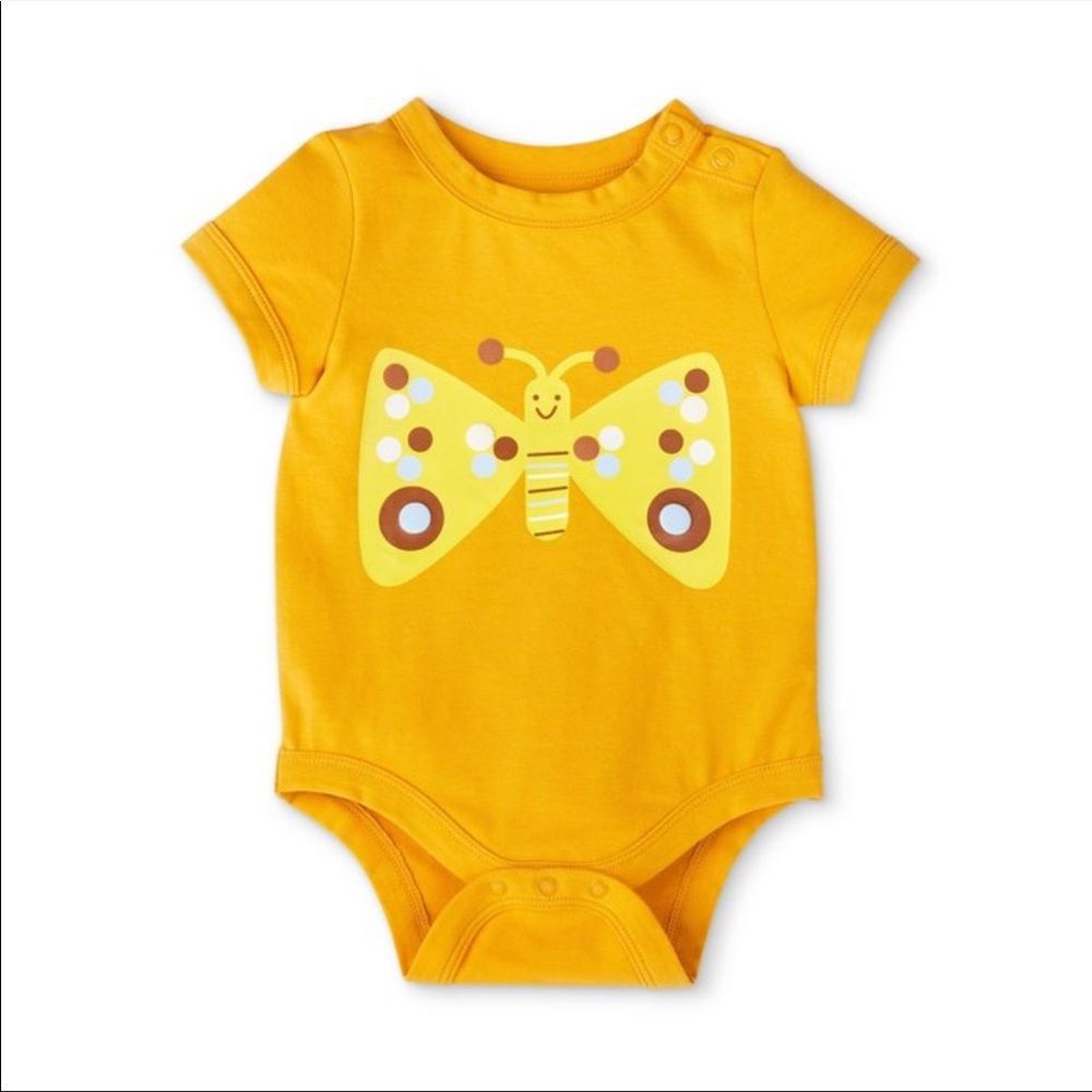 Baby Butterfly Print Shoulder Button Short Sleeve Bodysuit